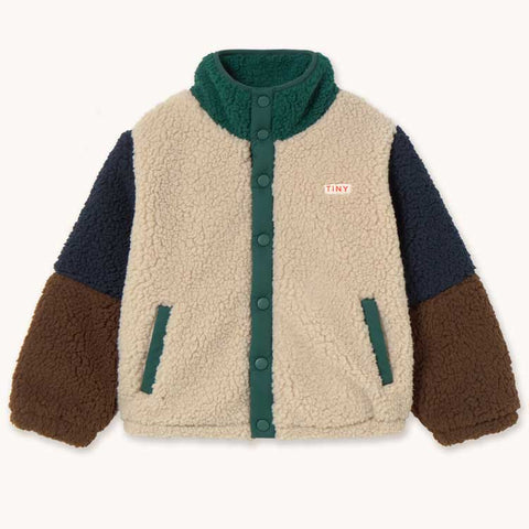 Tinycottons CHAQUETA BORREGUITO COLOR BLOCK CREMA