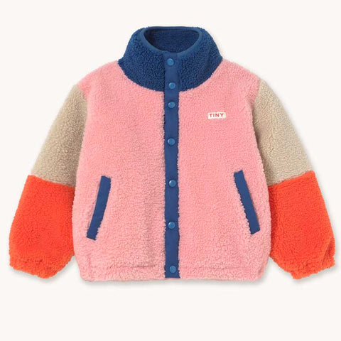 Tinycottons CHAQUETA BORREGUITO COLOR BLOCK ROSA