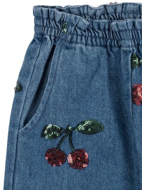 Konges Sløjd PANTALÓN DENIM BORDADO CHERRY
